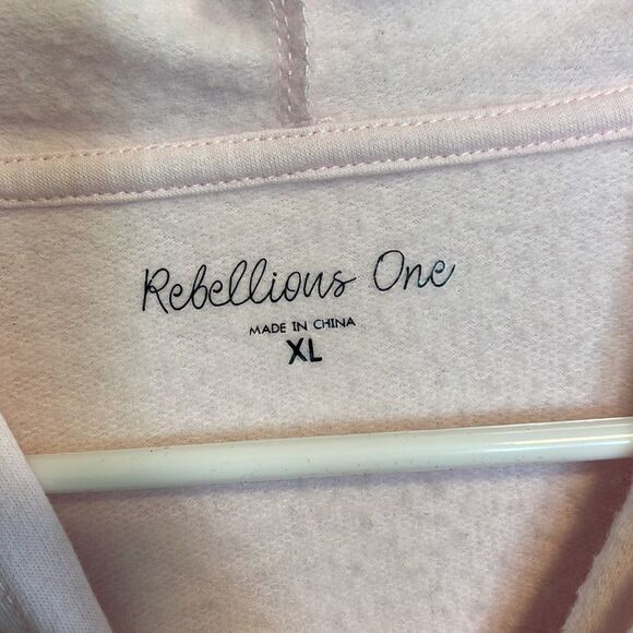 Rebellious One- Pink No Rain No Flowers Screen Print Cropped Length Hoodie, XL - Picture 3 of 6